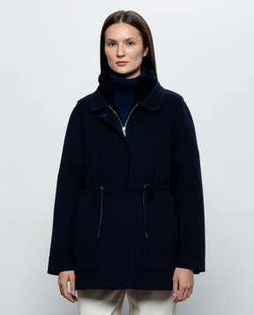 Paolo Moretti Blue wool and cashmere parka with nutria and mink fur KARRY