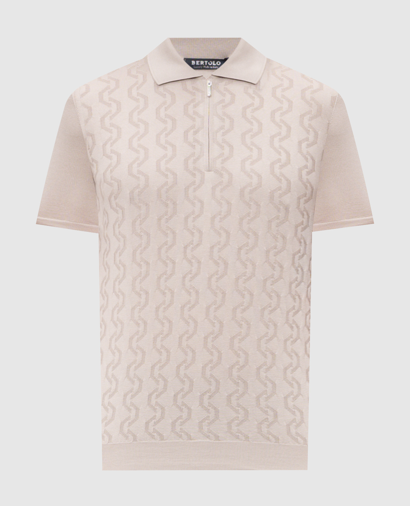 Gray patterned silk polo shirt