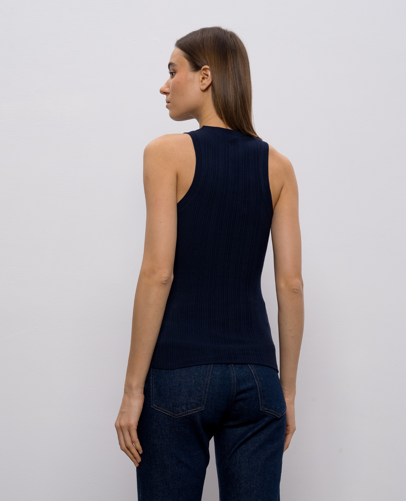 

Blue ribbed top with monogram Victoria Beckham