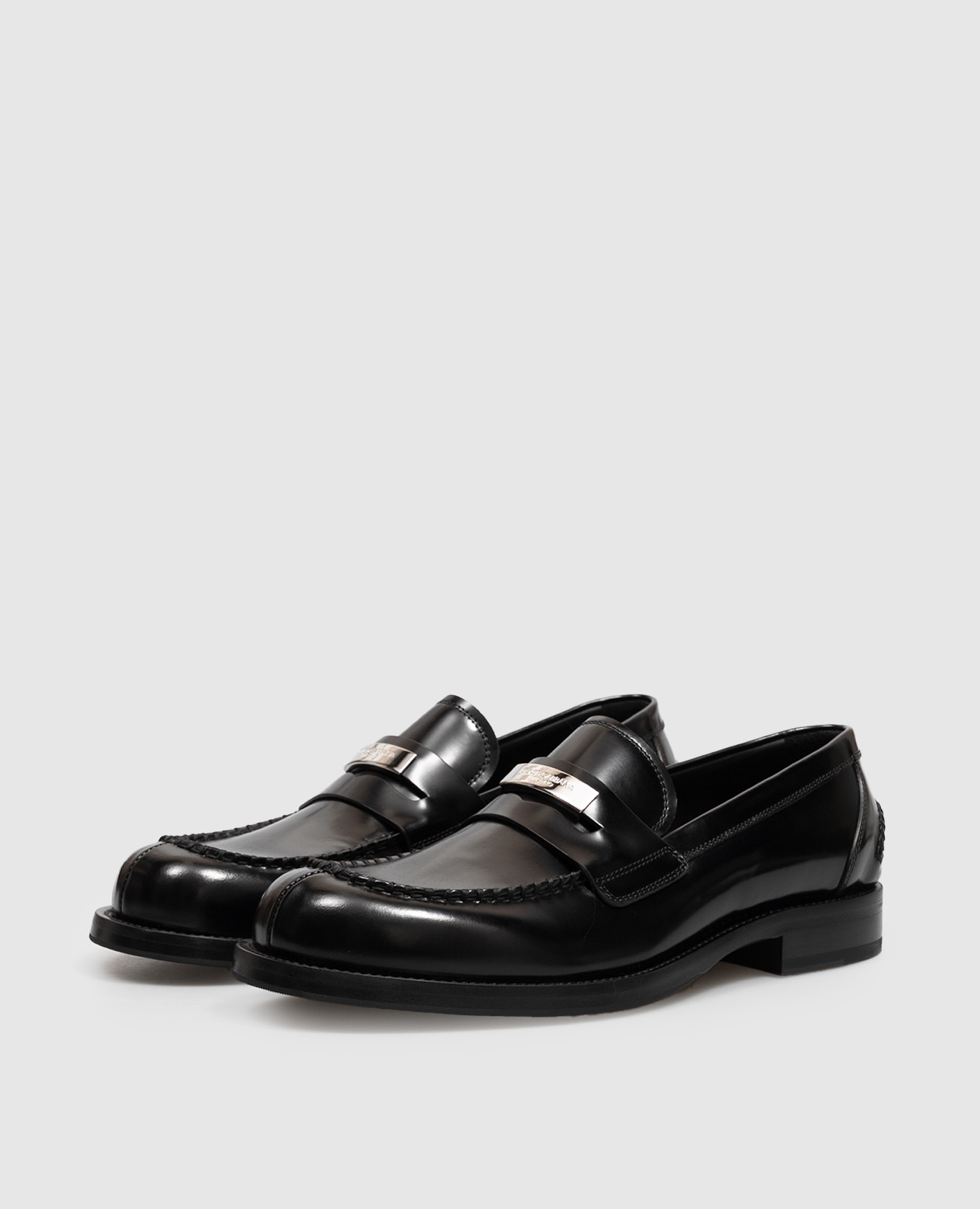 Black leather glossy loafers with monoframe Dolce&Gabbana 2