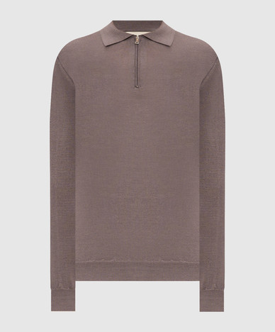 Brown wool, silk and cashmere polo shirt
