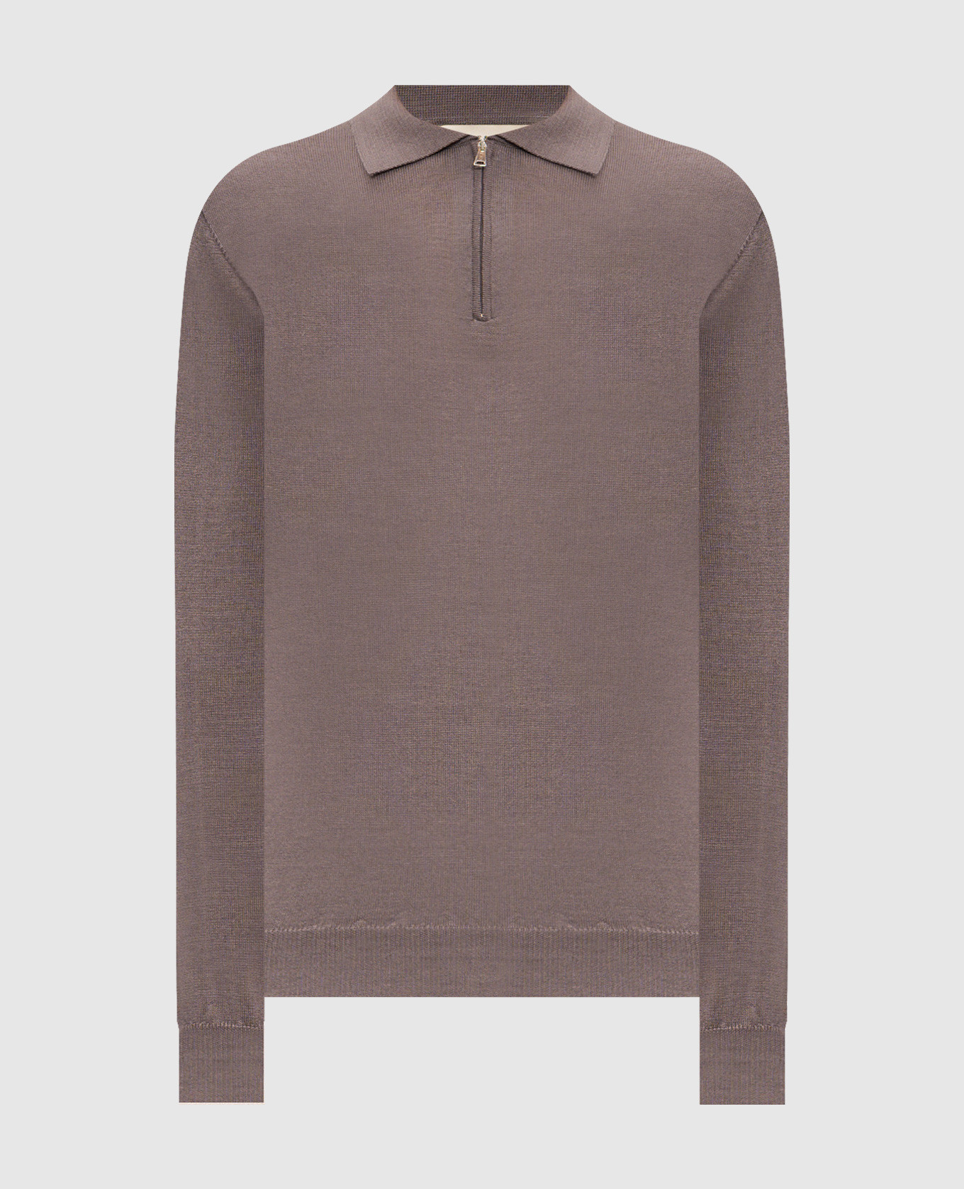Brown wool, silk and cashmere polo shirt