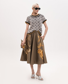 La DoubleJ Khaki skirt with floral embroidery SKI0194COT089SOLID