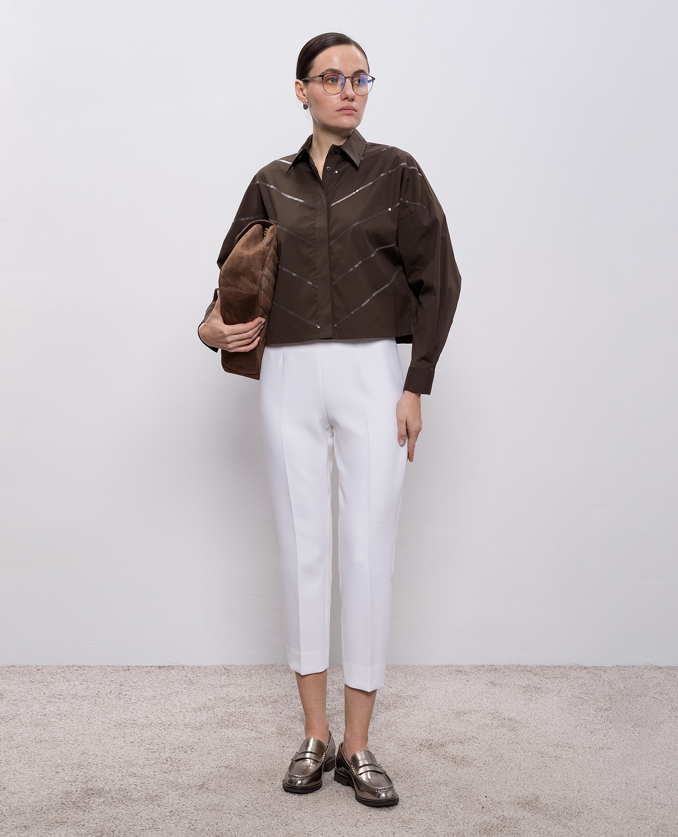 Brown shirt with sequins Peserico 2