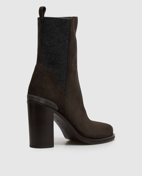 Brunello Cucinelli Brown suede ankle boots with monil chain MZSFC3360P