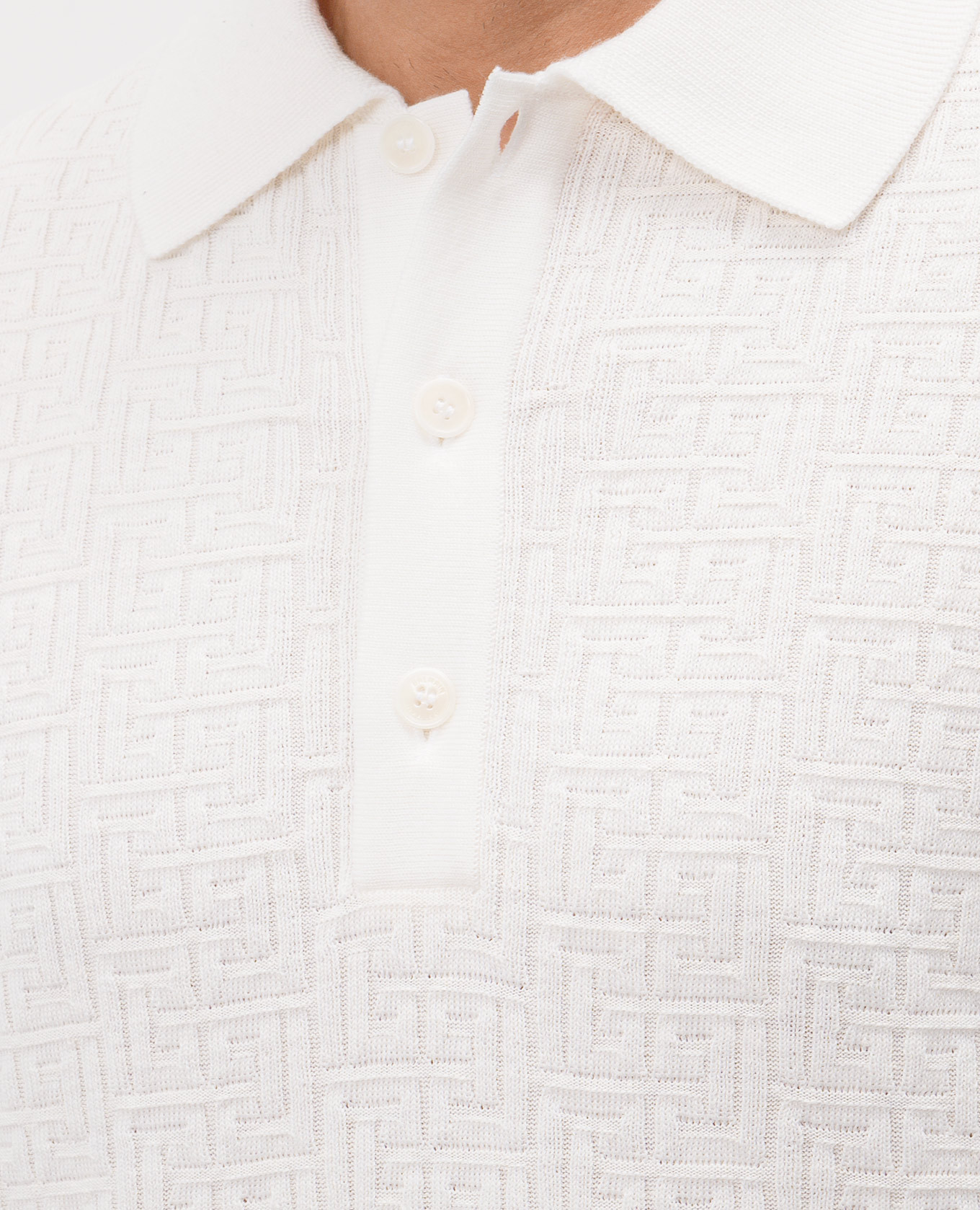 White wool and linen polo shirt with a pattern Balmain 5