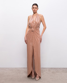 Nissa Beige dress with an open back RS16506