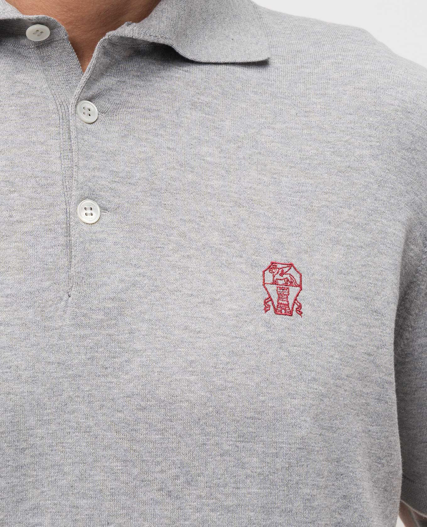 Grey marl polo with embroidered emblem Brunello Cucinelli 5