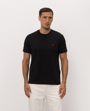 Ami Paris Black T-shirt with embroidered emblem BFUTS035724