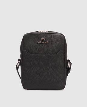 Enrico Mandelli Black leather bag with textured logo 0FRONT7213