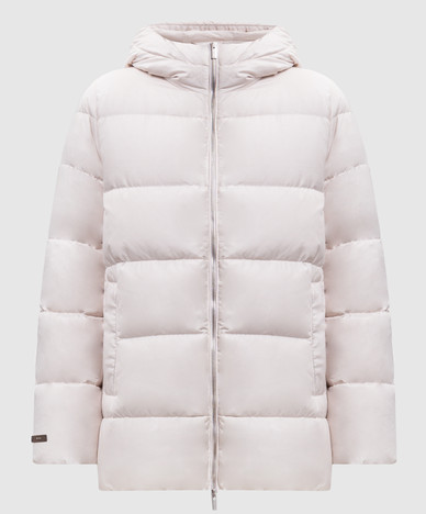 Beige down jacket with monil chain