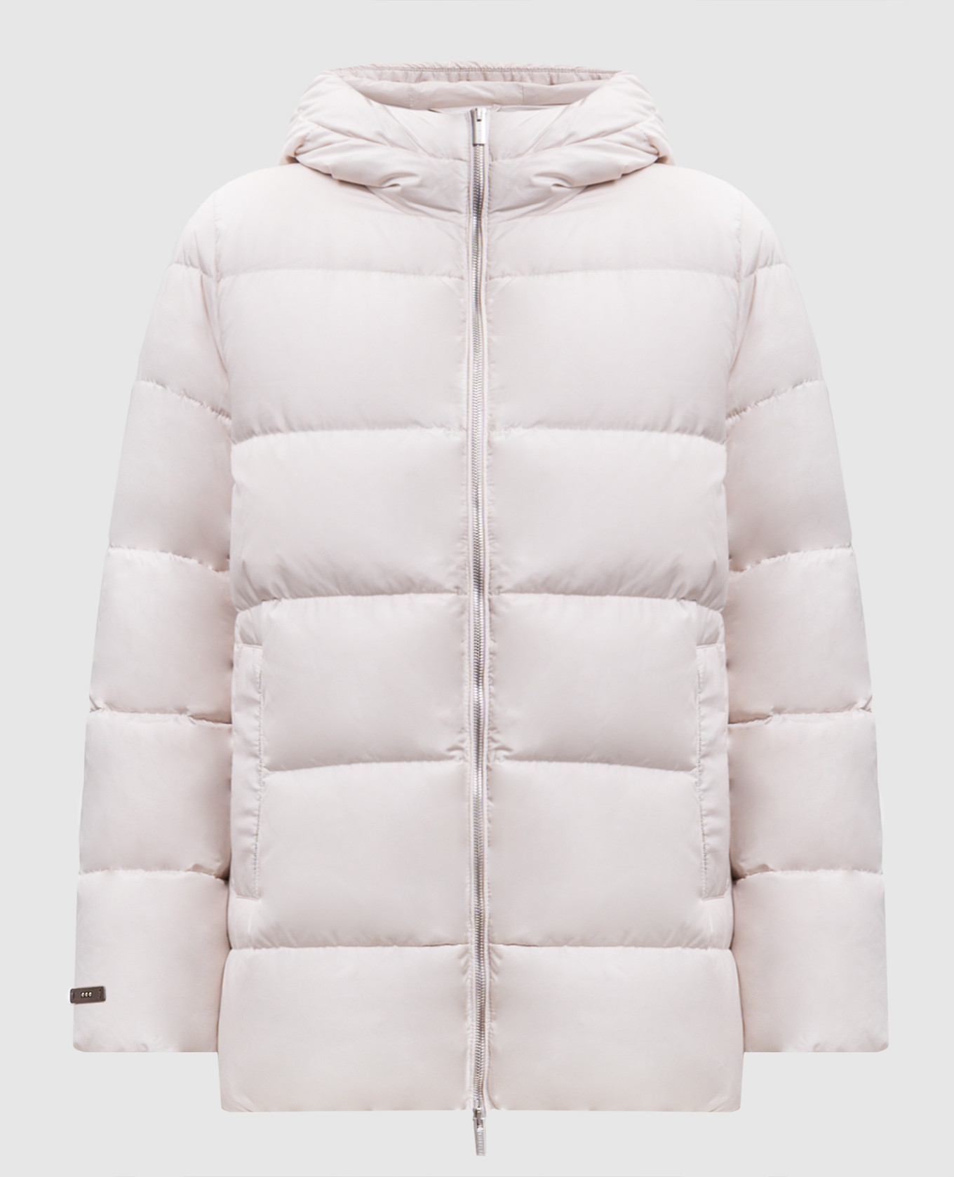 Beige down jacket with monil chain