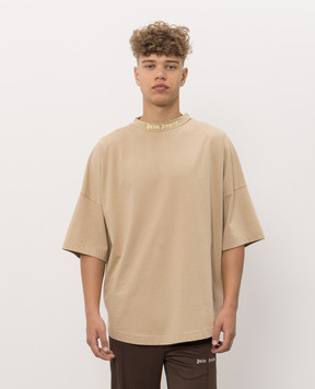 Palm Angels Beige T-shirt with logo print PAMAA005JR002