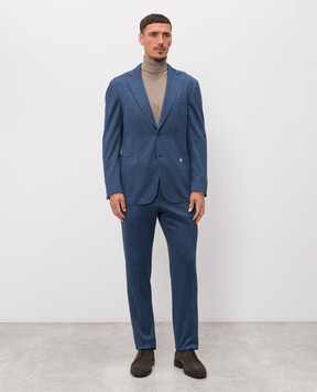 Stefano Ricci Blue checked linen and silk suit M1SFM2T807DN29HA
