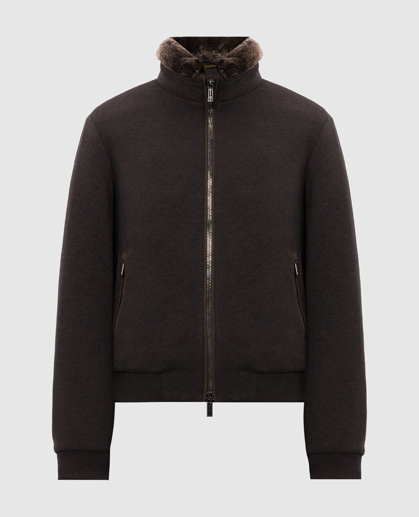 BELLATI brown down jacket made of wool and cashmere with fur