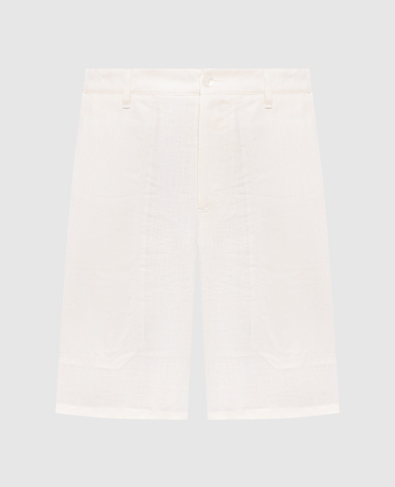 White linen and silk shorts with logo patch