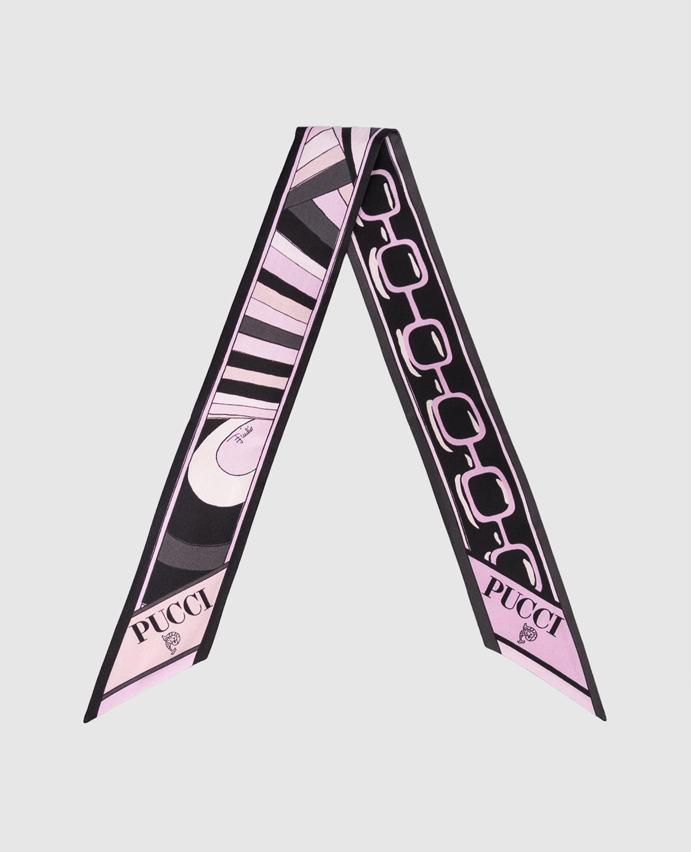 

Black silk twill ribbon with branded print PUCCI