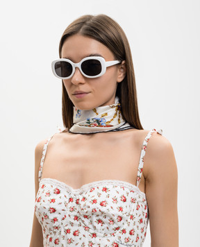 Dolce&Gabbana White silk scarf with branded print FN090RGDDLK