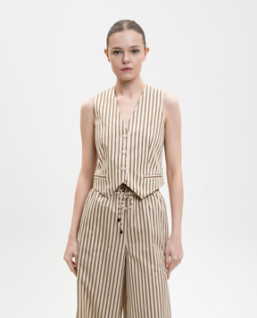 Max Mara Beige FAUNO striped vest with silk MXMFAUNO