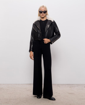 Babe Pay Pls Black leather cropped biker jacket 2305VEGITAL