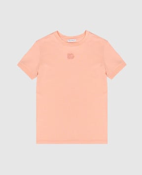Dolce&Gabbana Children's pink T-shirt with embroidered monogram with crystals L5JTNJG7PRV26