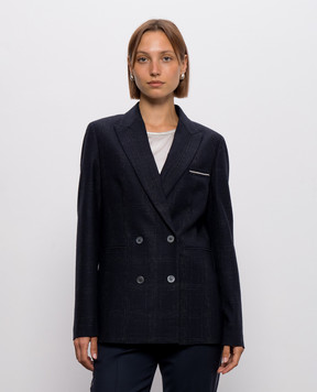 Peserico Blue double-breasted checked wool jacket A0169906548
