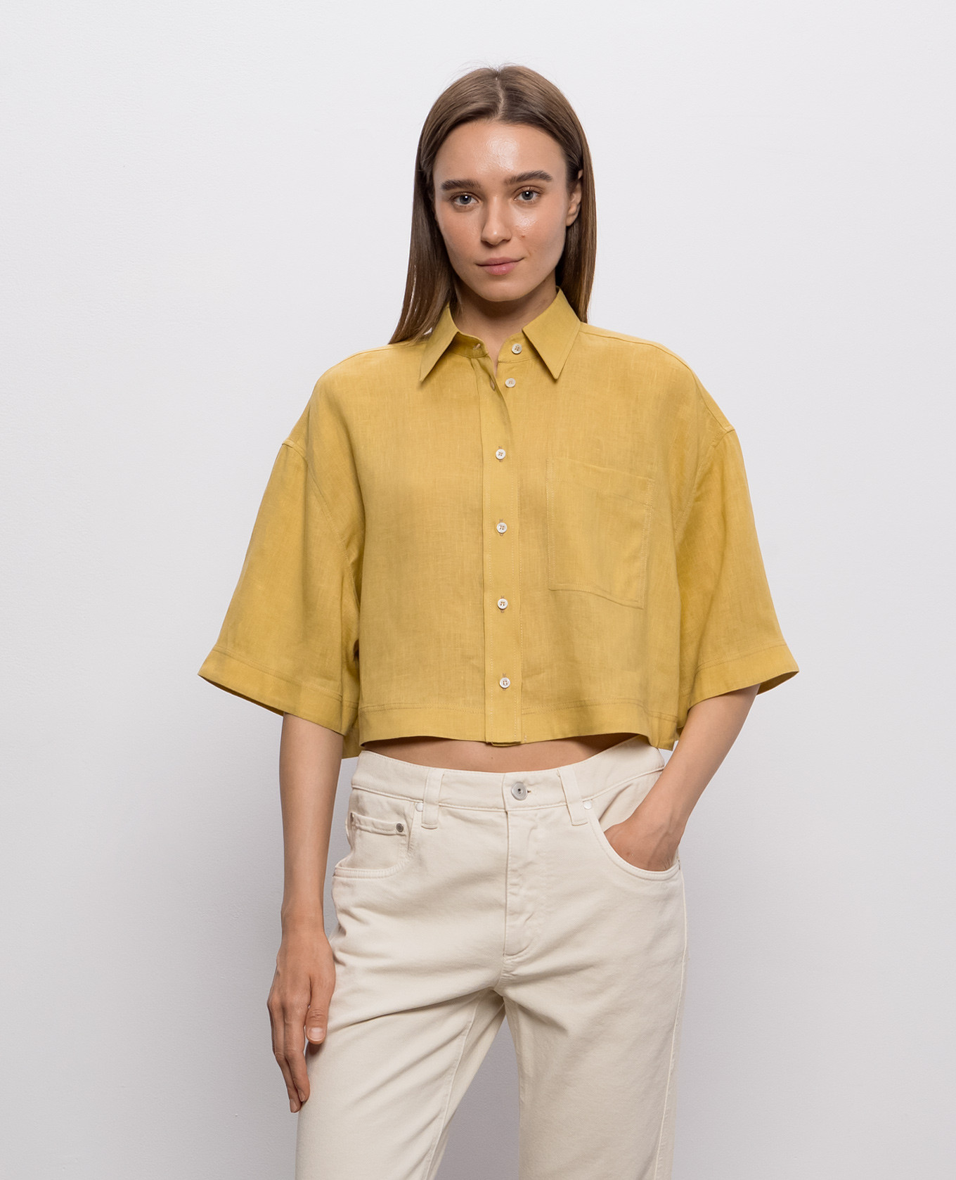 Yellow cropped linen shirt Brunello Cucinelli 3