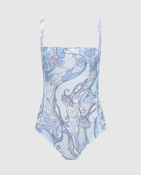 PUCCI Blue swimsuit with branded print Orchidee 6HMC756H835