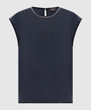 Top azul con cadena
