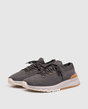 Brunello Cucinelli Grey sneakers with textured logo MZUPMBO252