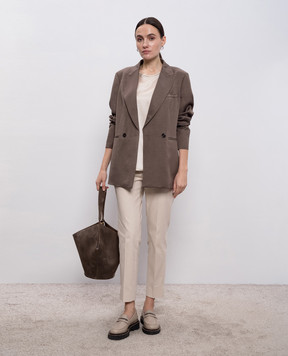 Peserico Brown double-breasted jacket with linen A01214D01926