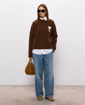 Ami Paris Brown alpaca wool sweater UKS836KN0135