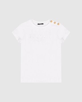 Balmain Children's white T-shirt with embroidered logo BY8A21Z32771214