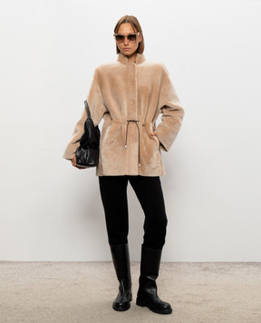 Babe Pay Pls Beige reversible sheepskin coat with drawstring 2623MERINO