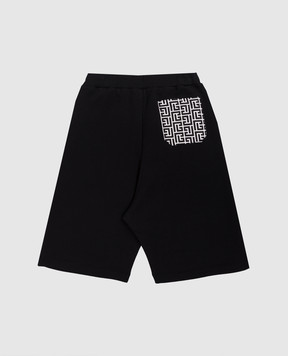 Balmain Children's black shorts with a pattern BY6P39Z3183810
