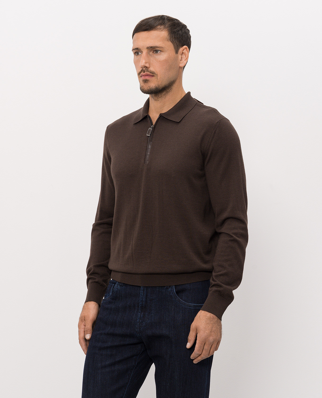Brown wool and silk polo shirt with patch Stefano Ricci 3