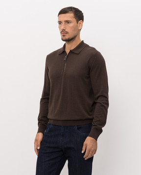 Stefano Ricci Brown wool and silk polo shirt with patch K606426Z35F26314