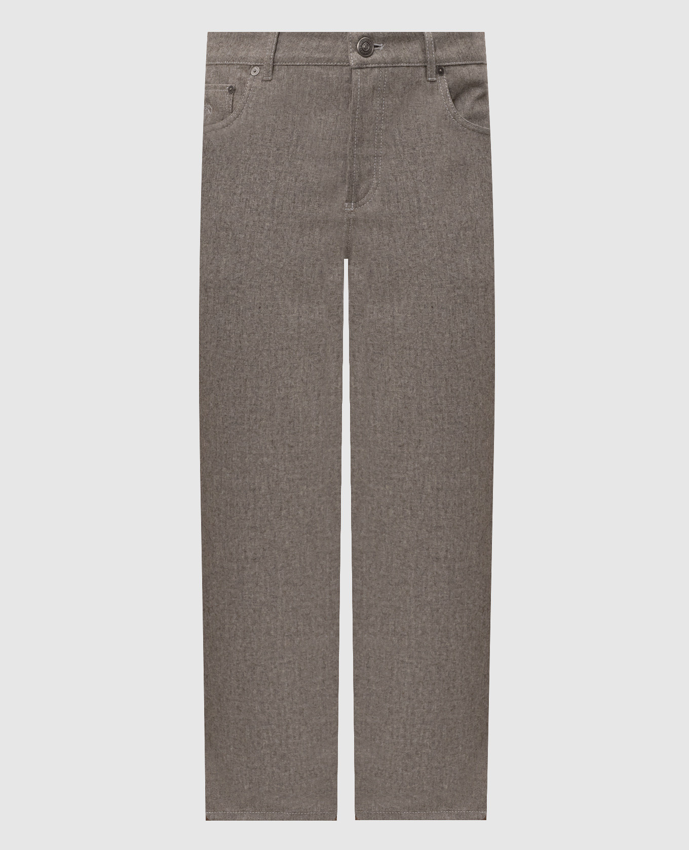 Grey wool trousers with embroidered emblem