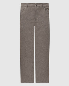 Brunello Cucinelli Grey wool trousers with embroidered emblem M038PF1012