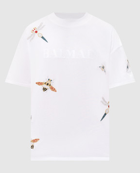 Balmain White T-shirt with Insect embroidery HH1EG230GF69