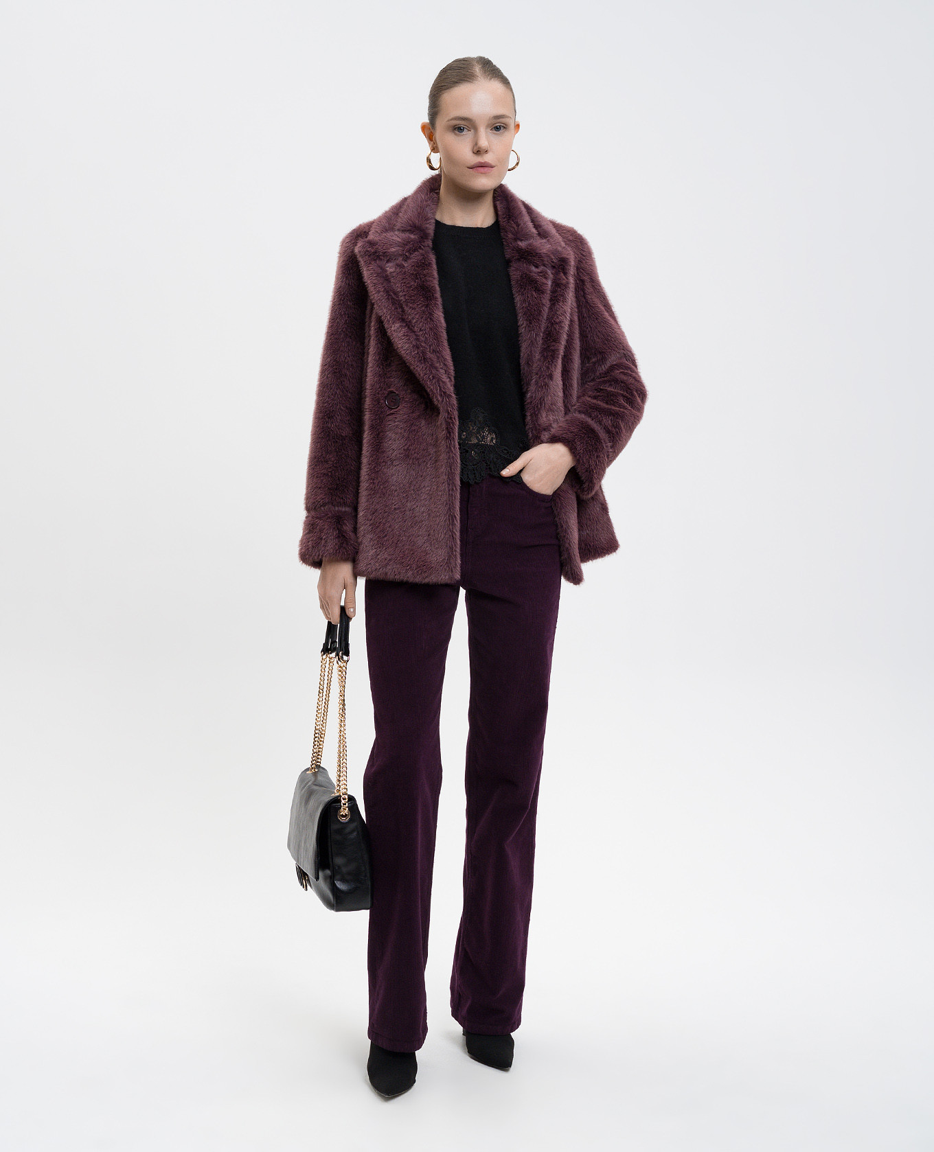 

Purple corduroy pants with logo patch Twinset, Violet