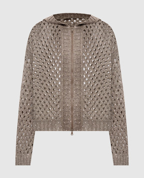 Brunello Cucinelli Brown openwork cardigan with silk and linen MEA338206P