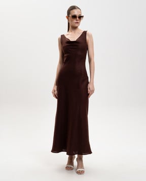 Faithfull Paloma brown linen maxi dress FF4382CRB