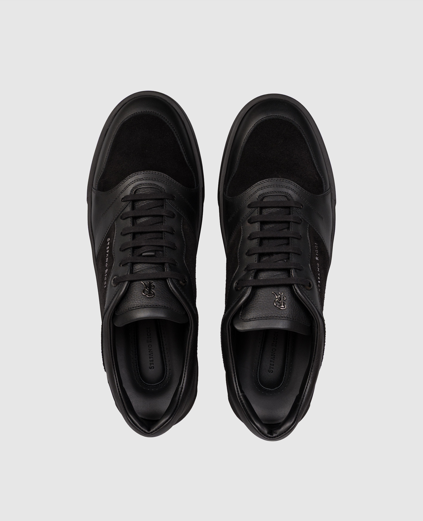 

Black leather sneakers with textured logo Stefano Ricci
