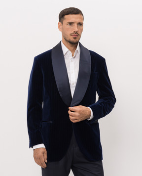 Brunello Cucinelli Blue velvet striped tuxedo jacket MV463GS26