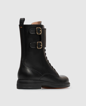 Santoni Black leather boots with straps WTYW72409NERNDYL