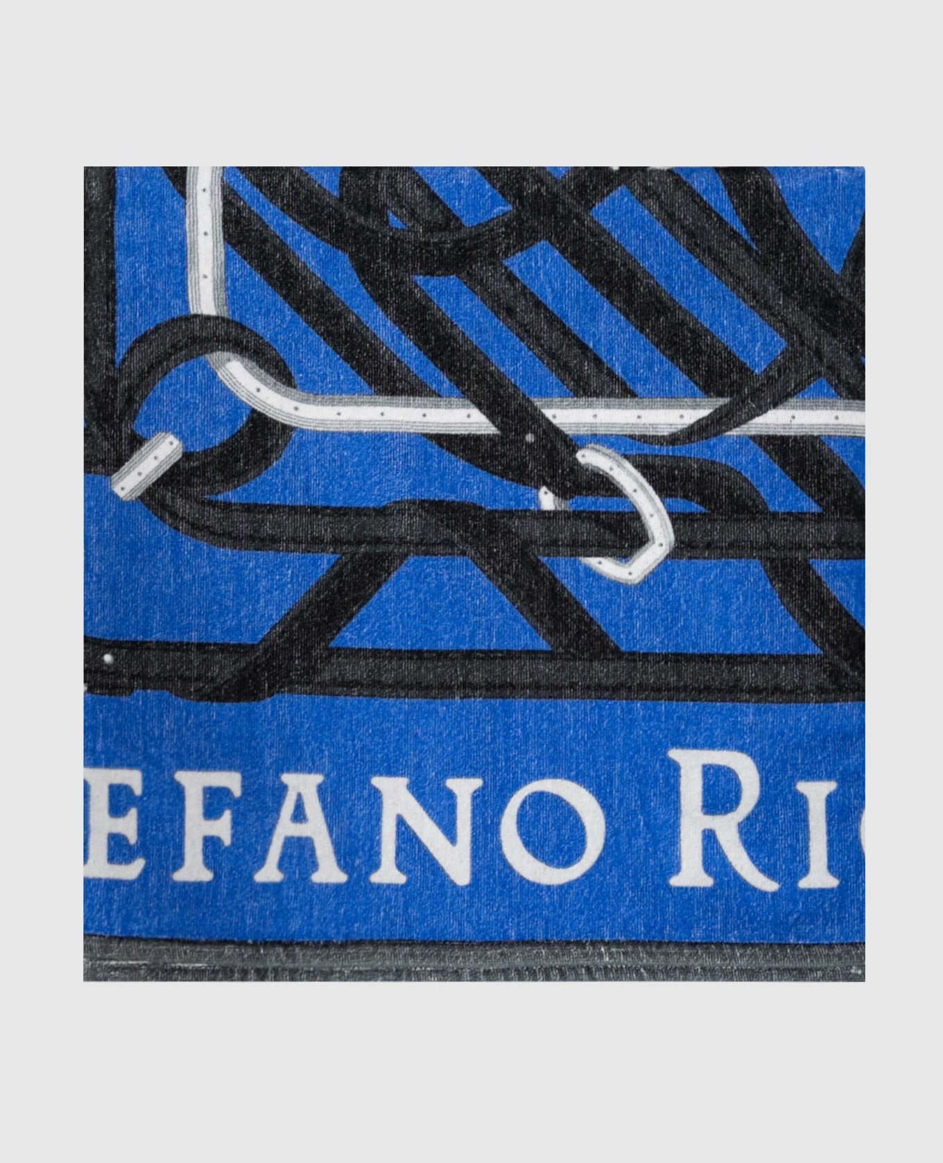 Blue terry towel with branded print