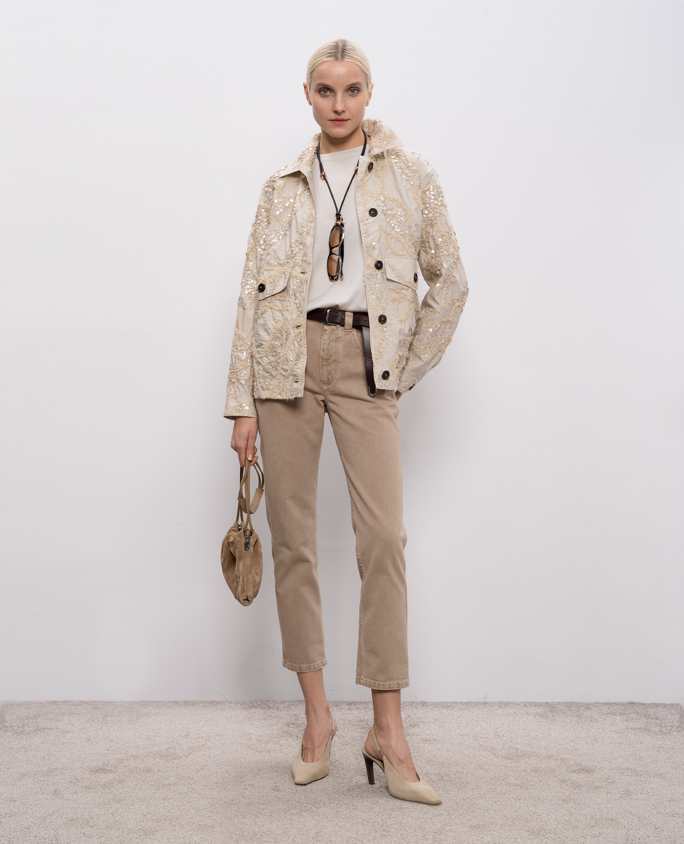 

Beige jacket with sequin embroidery Brunello Cucinelli