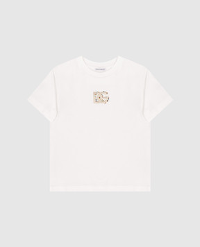 Dolce&Gabbana Children's white T-shirt with embroidered monogram L5JTQUG7P0K46