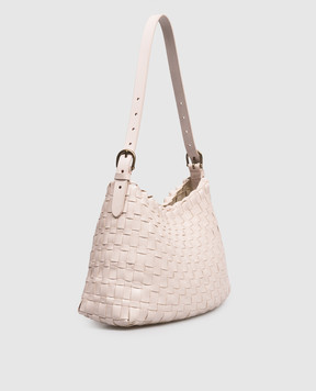 Dragon Pink Leather Woven Hobo Salvage Bag DGS68170